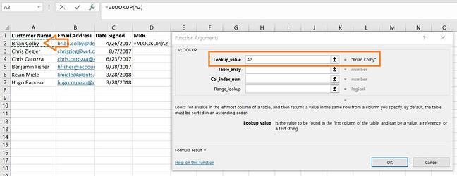Usando VLOOKUP: Ingresando el valor de búsqueda