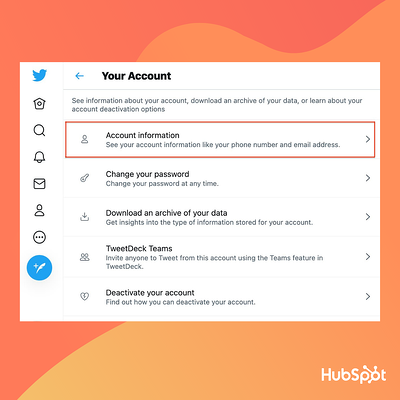 Cómo cambiar el identificador de Twitter en 5 sencillos pasos cómo cambiar el identificador de Twitter: seleccione "Información de la cuenta"