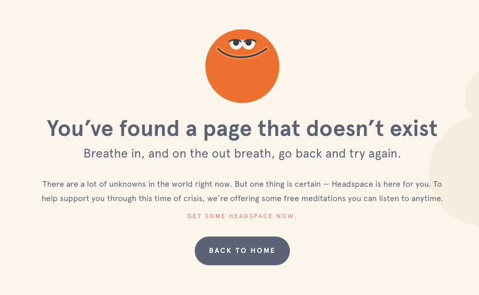40 páginas de error 404 inteligentes de sitios web reales Ejemplo de página de error 404 del espacio de cabeza del sitio web