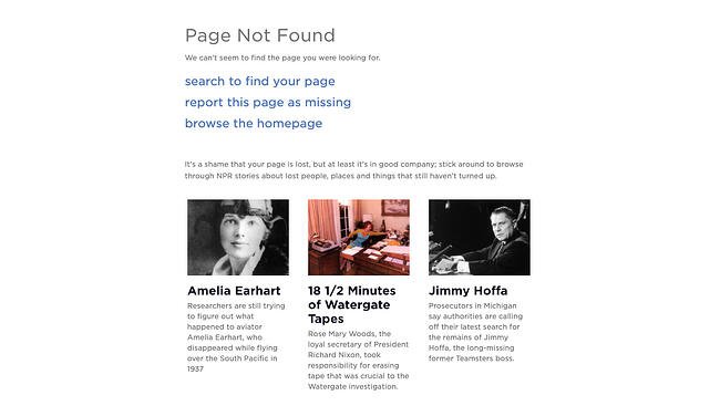 40 páginas de error 404 inteligentes de sitios web reales Ejemplo de página de error 404 del sitio web npr