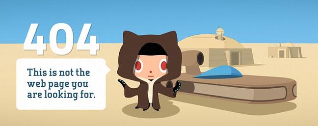 Ejemplo de p&aacute;gina de error 404 del sitio web github