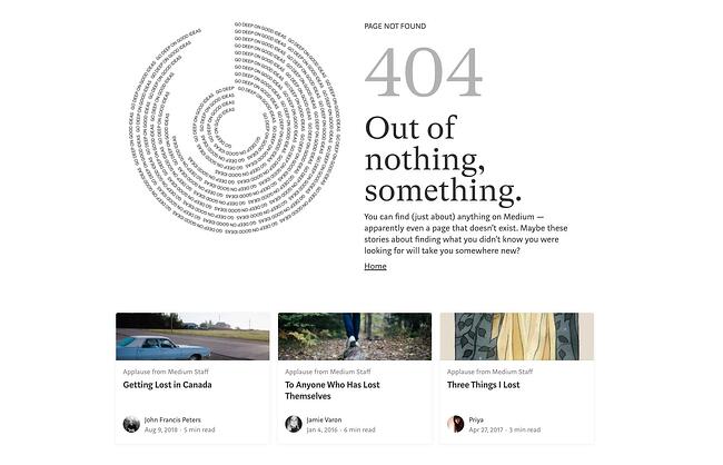 Ejemplo de p&aacute;gina de error 404 del medio del sitio web