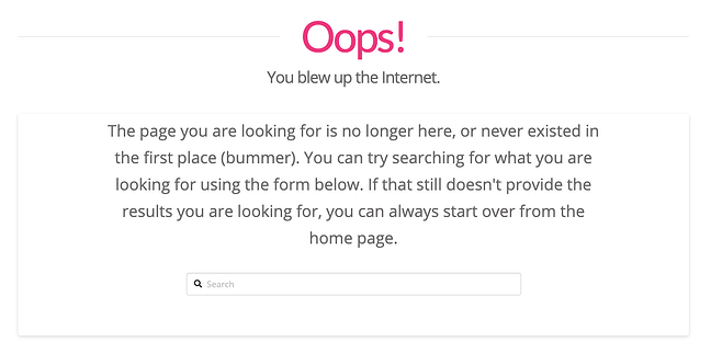 Ejemplo de p&aacute;gina de error 404 del dise&ntilde;o de moxie del sitio web