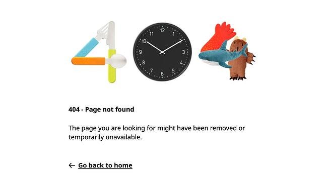 Ejemplo de p&aacute;gina de error 404 del sitio web ikea