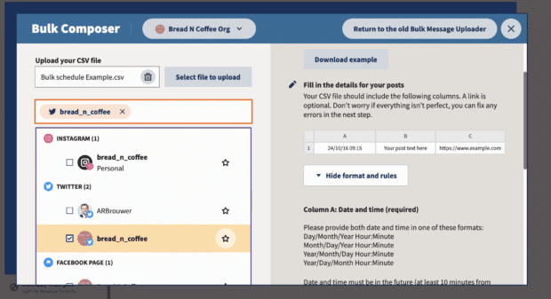 seleccionar cuentas de twitter en composer