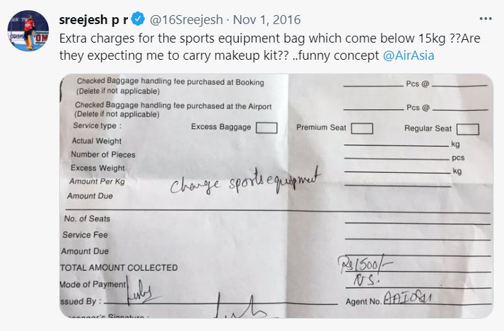 Publicaci&oacute;n de Twitter de PR Sreejesh