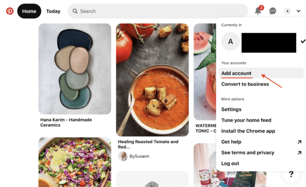 Cómo utilizar Pinterest para empresas: 8 estrategias que debes conocer agregar cuenta en la configuración de la cuenta personal
