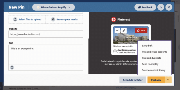 Cómo utilizar Pinterest para empresas: 8 estrategias que debes conocer publicar ahora u otras opciones de publicación en Hootsuite