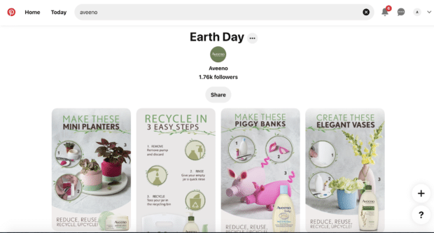 Cómo utilizar Pinterest para empresas: 8 estrategias que debes conocer Tablero de Pinterest del Día de la Tierra de Aveeno