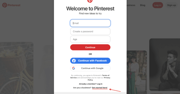 Cómo utilizar Pinterest para empresas: 8 estrategias que debes conocer haga clic en Comenzar aquí en el botón de la ventana emergente