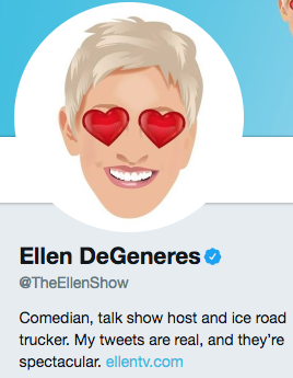 Divertida biograf&iacute;a de Twitter de @TheEllenShow