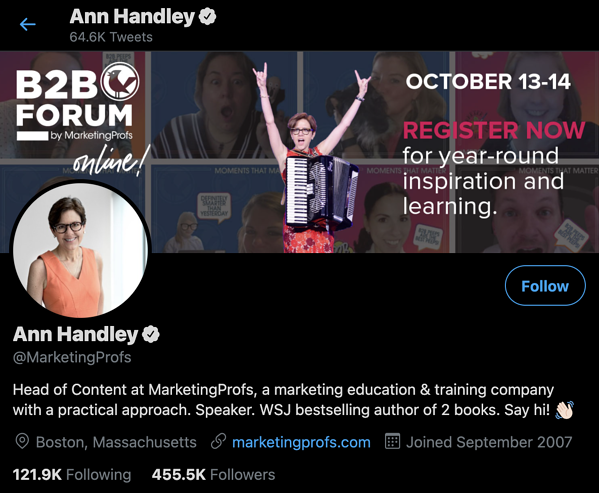 ann handley, profesora de marketing, responsable de marketing de contenidos a seguir en linkedin