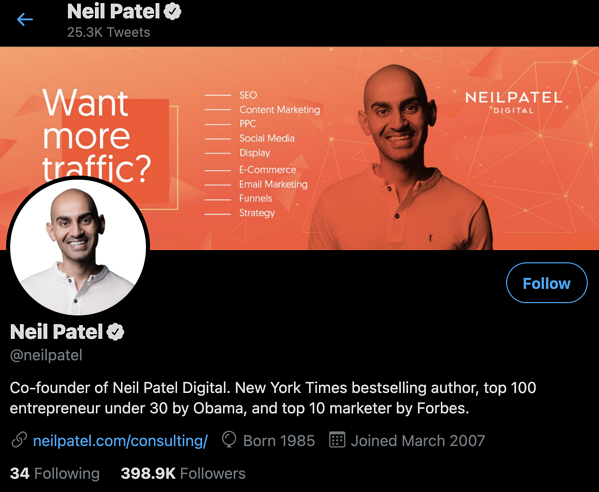 marketer de contenido neil patel para seguir en twitter