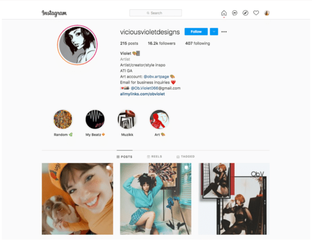 Precios de influencers de Instagram: cómo determinar las tasas de influencers en 2021 Vicious Violet Designs artista micro-influencer de Instagram