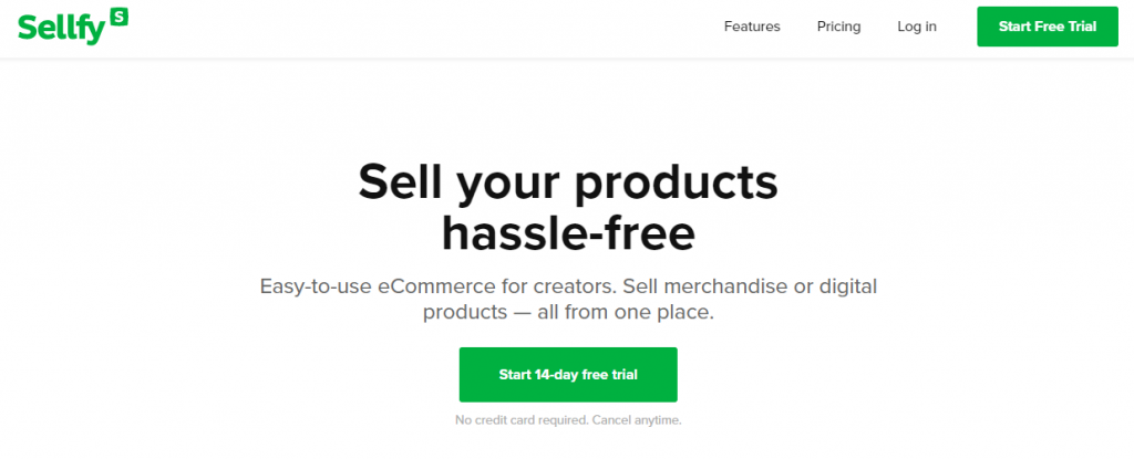Las 15 mejores plataformas de comercio electrónico para construir su tienda en línea en 2021 Captura de pantalla del sitio web de Sellfy que muestra su página principal