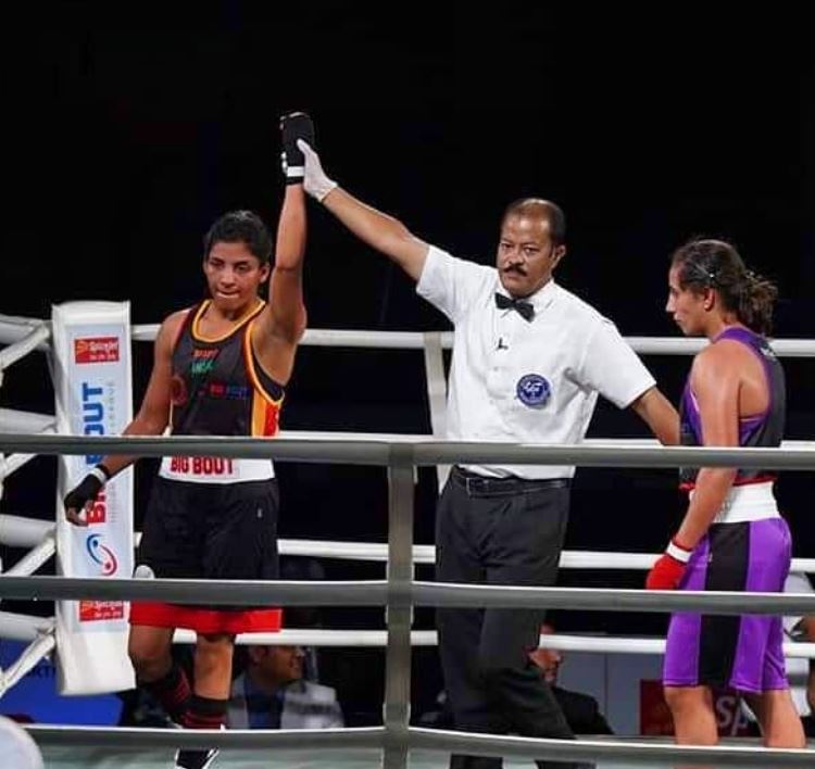 Simranjit Kaur en un evento de boxeo