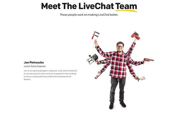 conoce la p&aacute;gina del equipo: ejemplo de chat en vivo