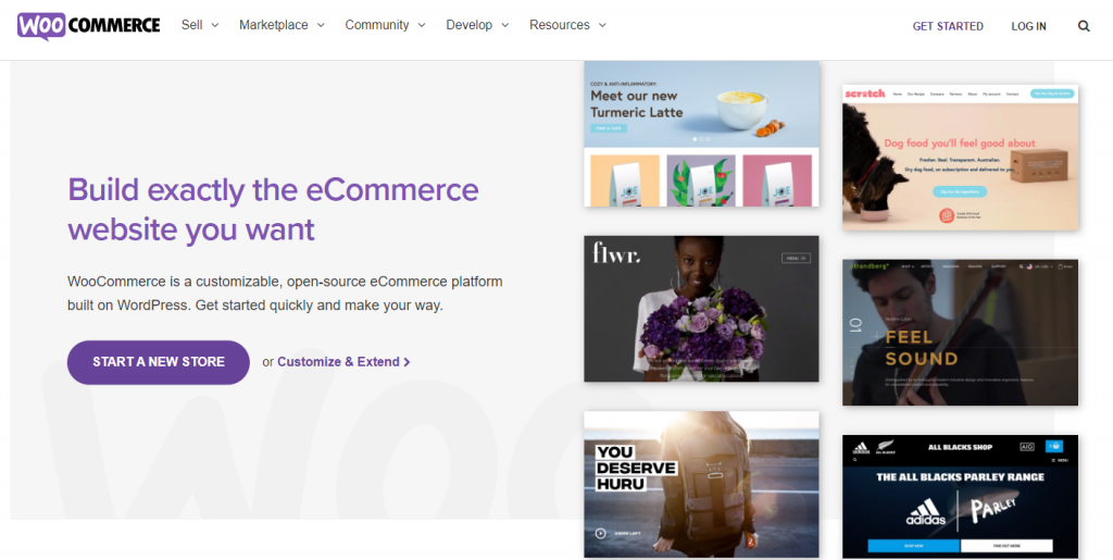 Las 15 mejores plataformas de comercio electrónico para construir su tienda en línea en 2021 Captura de pantalla del sitio web de WooCommerce que muestra su página principal