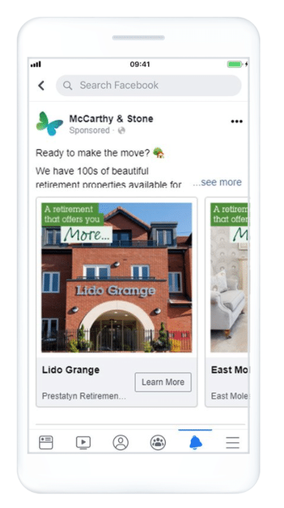 Anuncios de clientes potenciales de Facebook de McCarthy & Stone