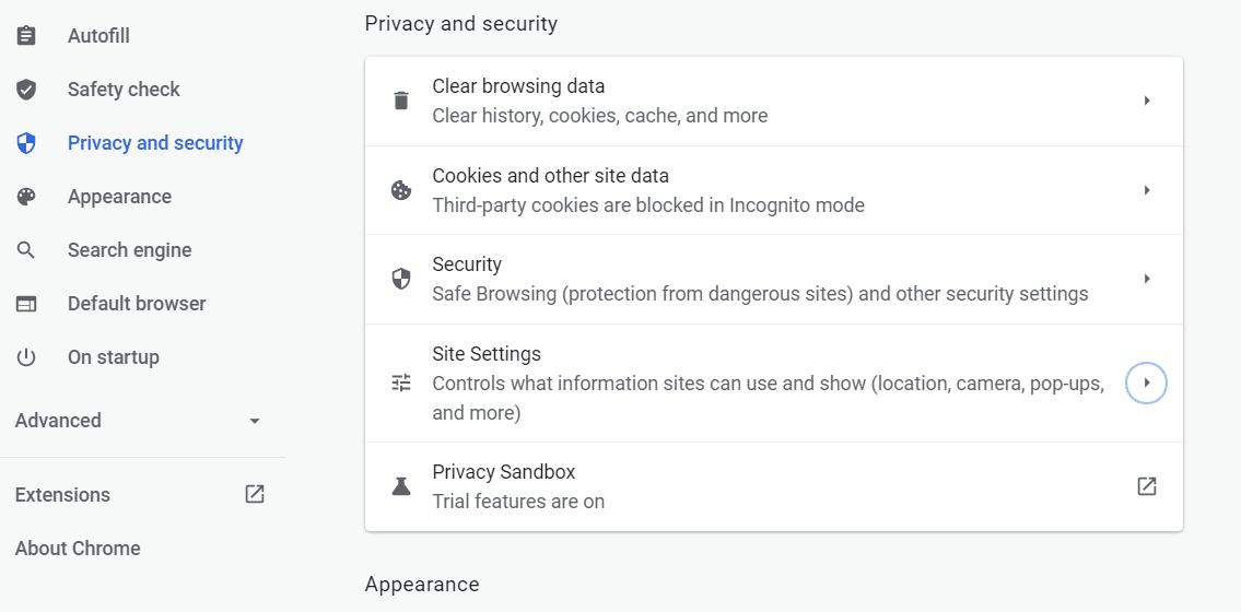 Configurar los ajustes de privacidad de Chrome.
