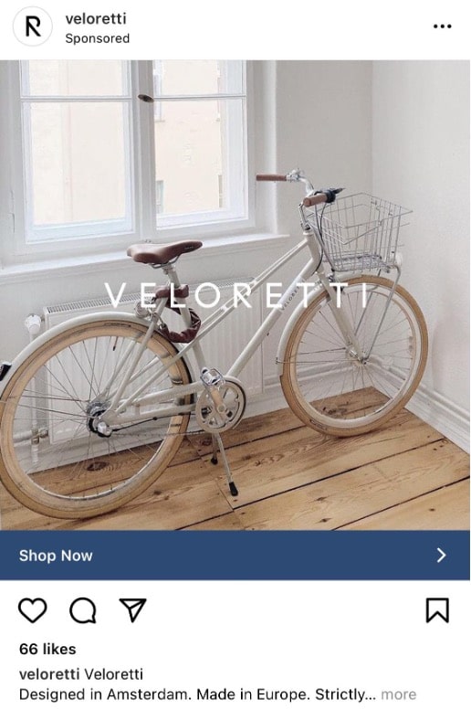 Cómo anunciarse en Instagram: una guía de 5 pasos para usar anuncios de Instagram Anuncio de bicicletas patrocinado por Veloretti