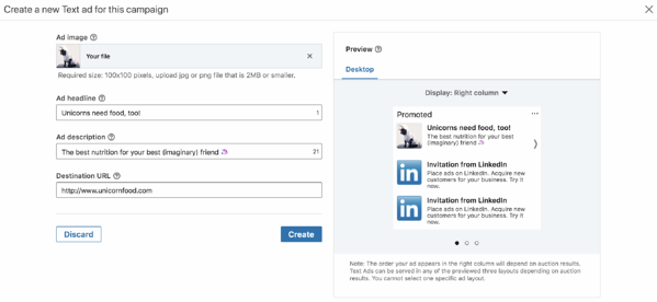 Cómo ejecutar campañas publicitarias de LinkedIn: una guía para principiantes vista previa del anuncio publicitario de linkedin