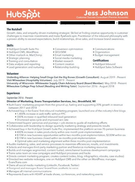 Ejemplo de curriculum vitae de marketing: Jess Johnson P&aacute;gina 1
