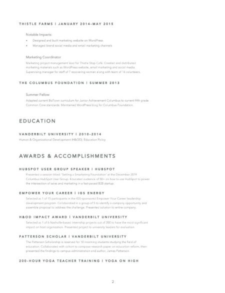 Ejemplo de curriculum vitae de marketing: Sarah Casdorph P&aacute;gina 2