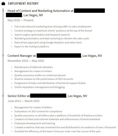 experiencia profesional y progresi&oacute;n de roles en un curr&iacute;culum de marketing
