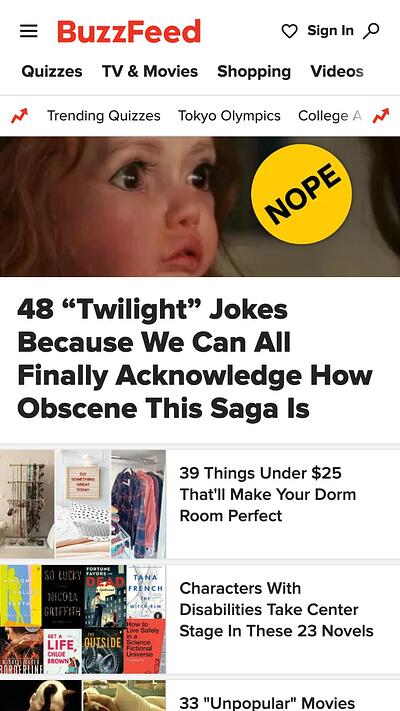dise&ntilde;o de sitios web m&oacute;viles: buzzfeed p&aacute;gina principal