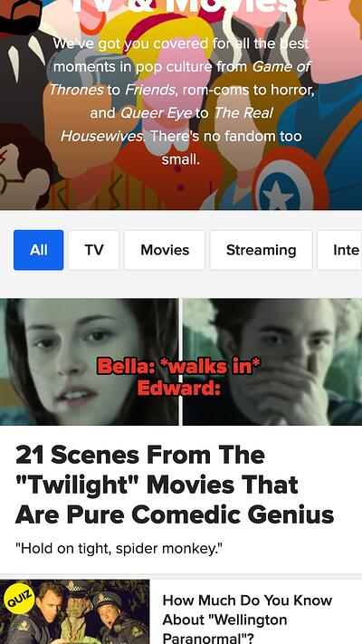 dise&ntilde;o de sitios web m&oacute;viles: p&aacute;gina de medios y pel&iacute;culas de buzzfeed
