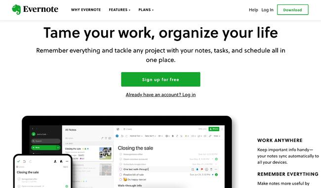 dise&ntilde;o de sitios web m&oacute;viles: p&aacute;gina de inicio de escritorio de evernote