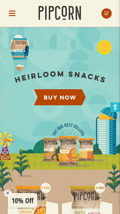 dise&ntilde;o de sitios web m&oacute;viles: p&aacute;gina de inicio de pipcorn