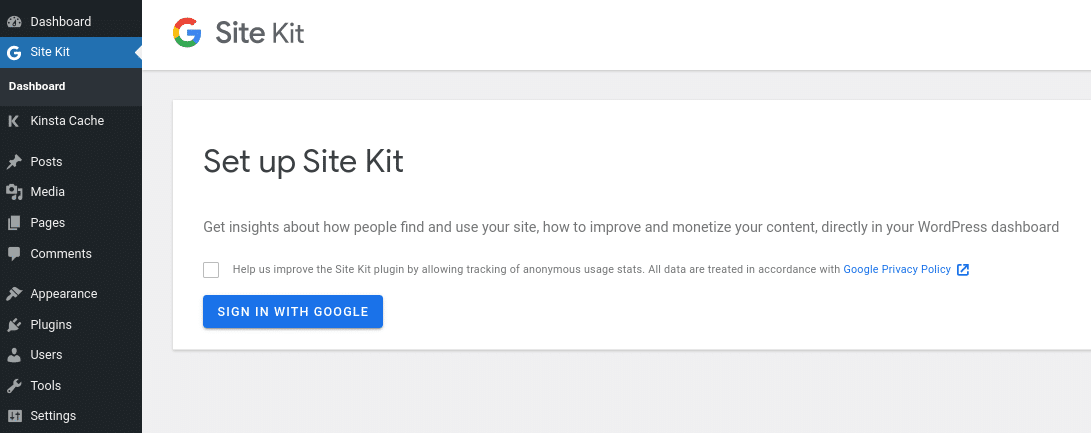 Iniciar sesión con Google a través del complemento Site Kit.