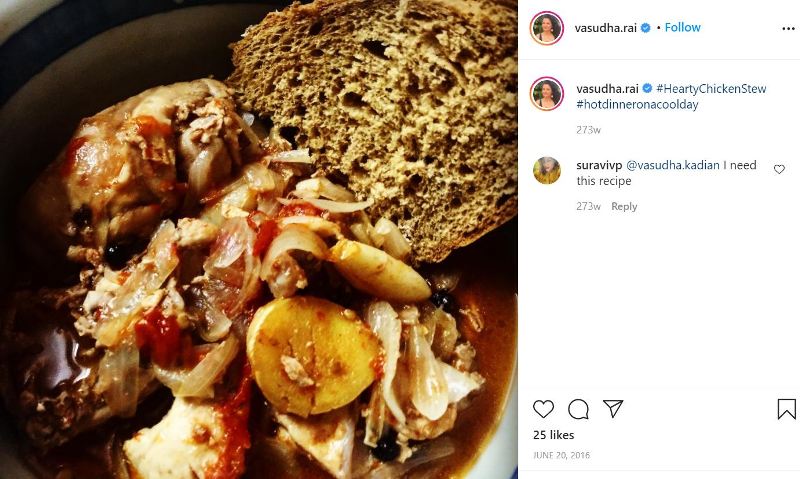 Una publicaci&oacute;n de Instagram de una comida no vegetariana preparada por Vasudha Rai