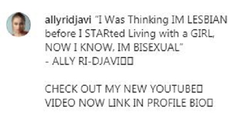 Publicaci&oacute;n de Alexandra Djavi en Instagram sobre ser bisexual