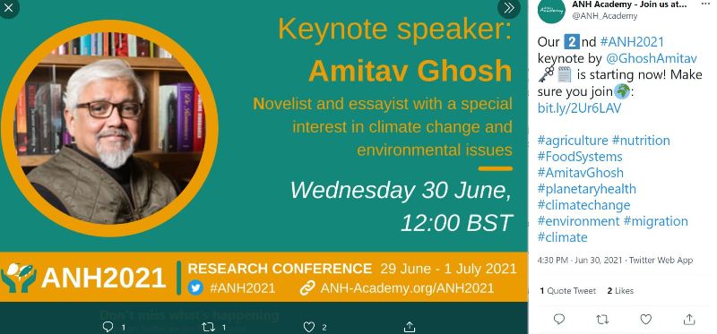 Amitav Ghosh en la portada de una invitaci&oacute;n a una conferencia sobre medio ambiente