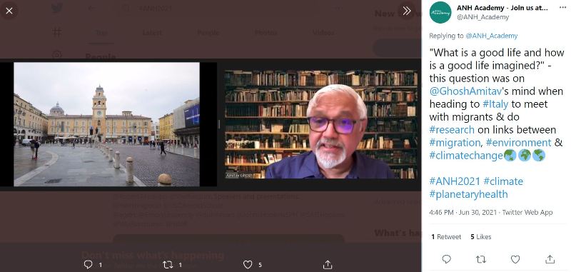 El tuit de Amitav Ghosh sobre su reciente investigaci&oacute;n en Italia