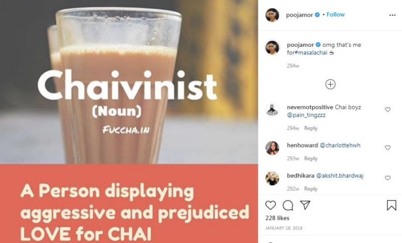 Publicaci&oacute;n de Pooja Mor en Instagram sobre ser chaivinista