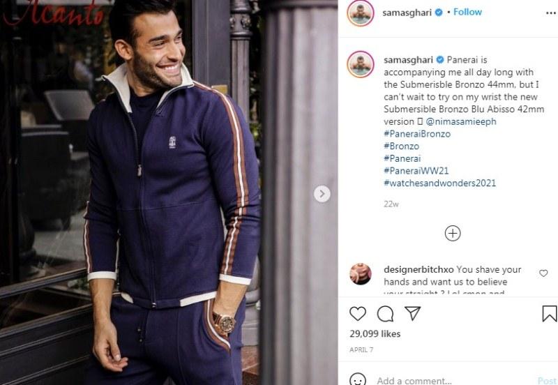 Sam Asghari en una publicaci&oacute;n de Instagram respaldando a Panerai