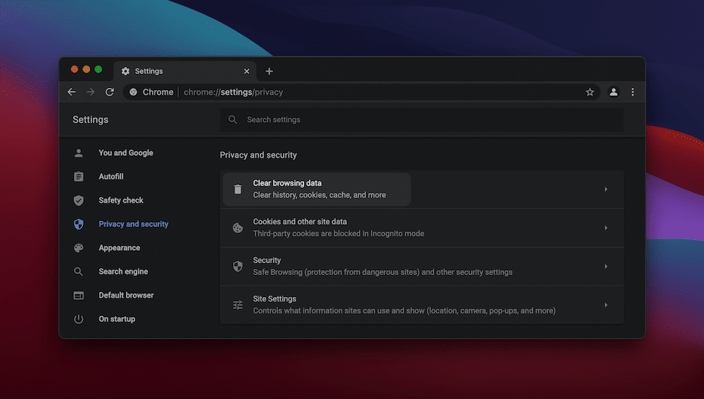 Configuraci&oacute;n de privacidad y seguridad de Google Chrome.
