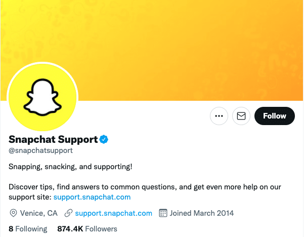 cuenta de Twitter de soporte de Snapchat