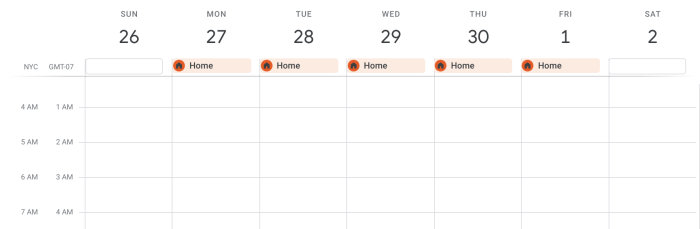 Mostrando el calendario de Justin que dice "hogar" cotidiano