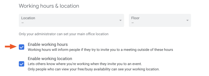 Desmarcando la funci&oacute;n de horas de trabajo en Google Calendar