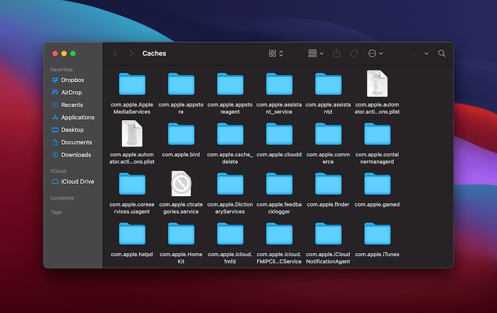 La carpeta macOS Caches.