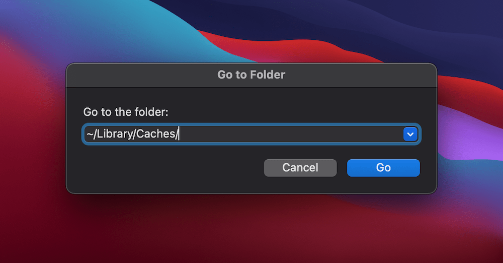 La ventana Ir del Finder muestra la ubicaci&oacute;n del cach&eacute; de Mac.