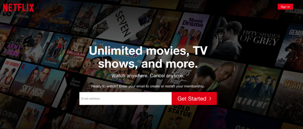 Una captura de pantalla de la p&aacute;gina de inicio de Netflix.