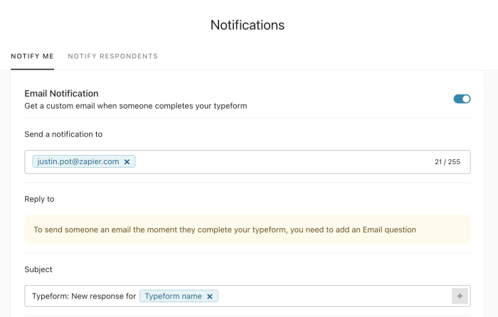 typeform-features-06-email-notification Envío de notificaciones a una dirección de correo electrónico