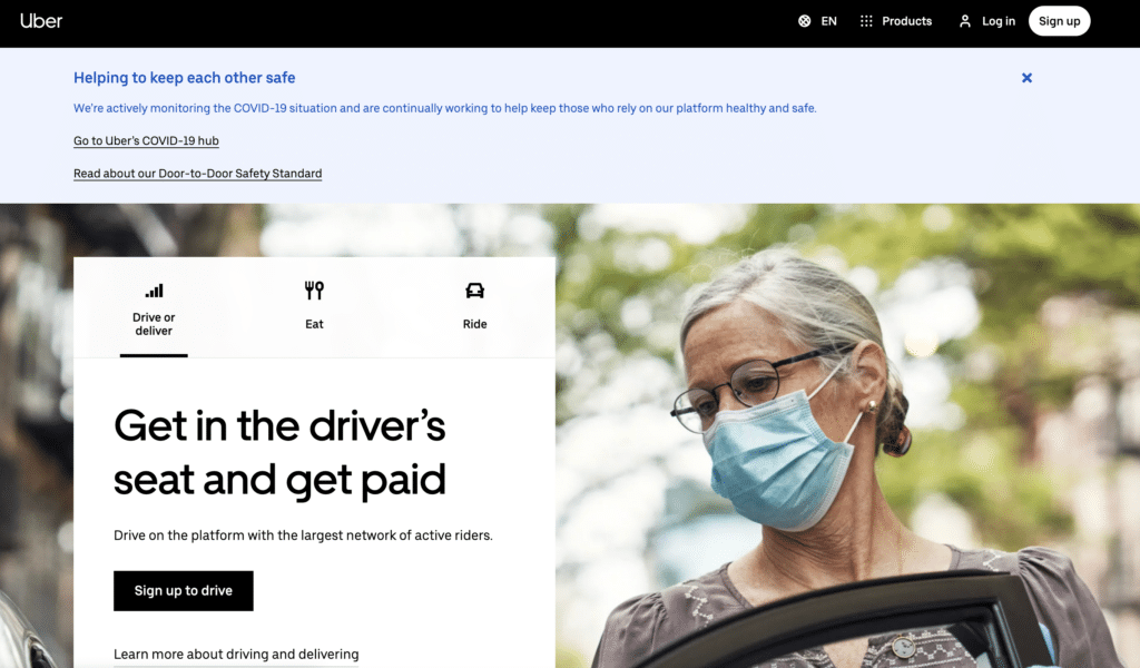 Una captura de pantalla de la p&aacute;gina de inicio de Uber