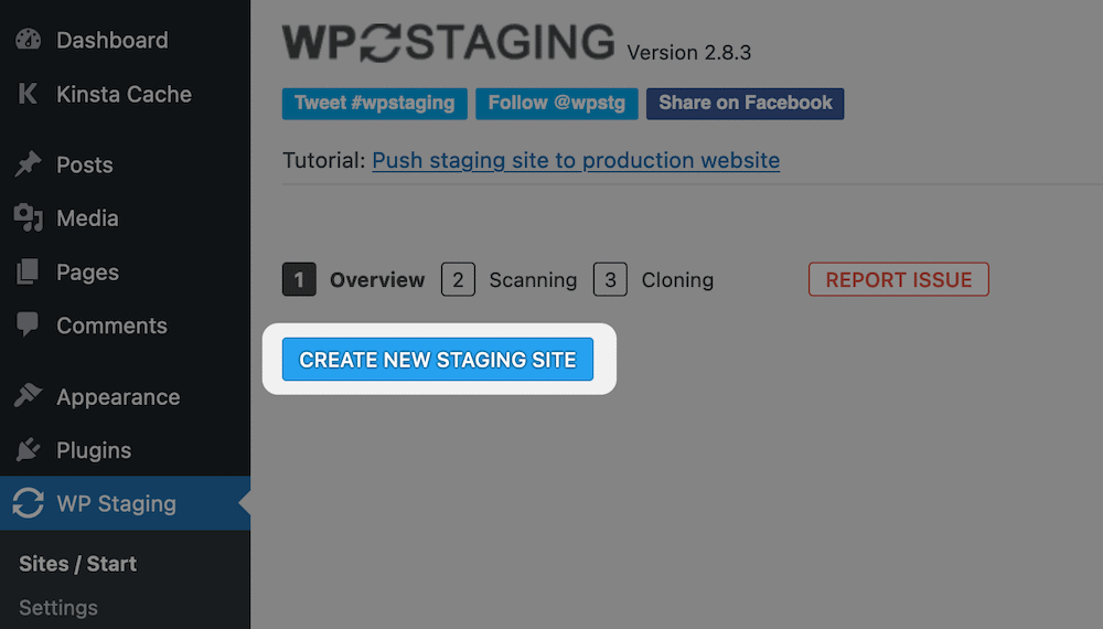 Creaci&oacute;n de un nuevo sitio de ensayo con WP Staging.